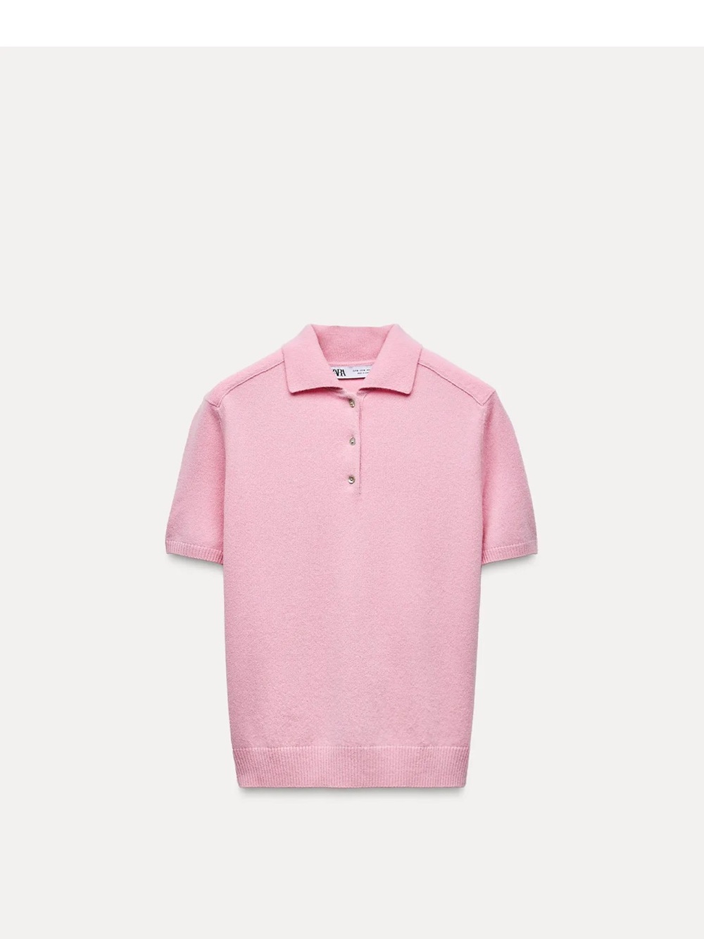 Zara 100 % Wool  Pink Short Sleeve Polo Knit Top, L